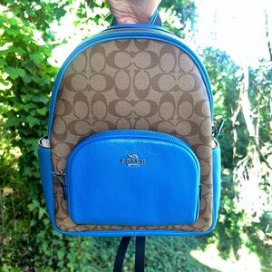 NWT COACH Court Backpack CJ593 In Khaki/Racer Blue Signature Canvas Authentic